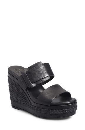 Kork-ease Raya Espadrille Platform Wedge Slide Sandal in Black Fullgrain at Nordstrom, Size 10