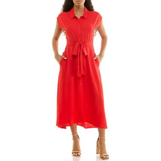 Nina Leonard Tie Waist Midi Shirtdress in Poppy Red at Nordstrom Rack, Size X-Large