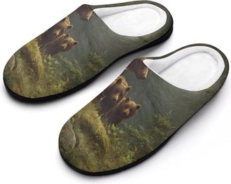 Generic Mother Bear Deep In The Forests Slippers Men Winter Warm Cotton Anti-Slip Indoor Slip-Ons House Shoes