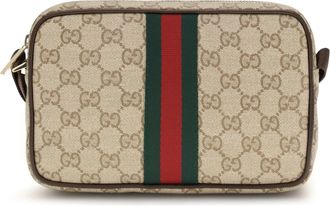 Gucci Mens Shoulder Bag Gg With Web Stripe Vintage Sand-Dark Brown-Red-Green Fabric Sand/dark Brown/red/green