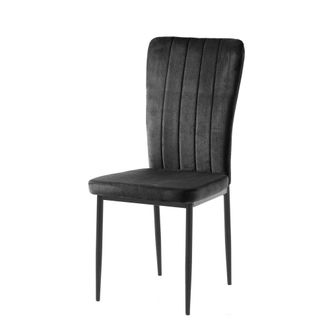 Oresteluchetta Juego 4 sillas microfibra terciopelo negro, estructura negra 95x42x53