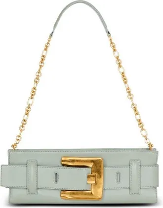 Balmain Anthem calfskin leather clutch in Green at Nordstrom