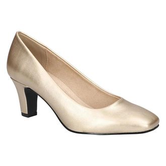 Easy Street Womens Easy Street Poet Pump Gold Faux Leather Square Toe Block Heel ZAP1302