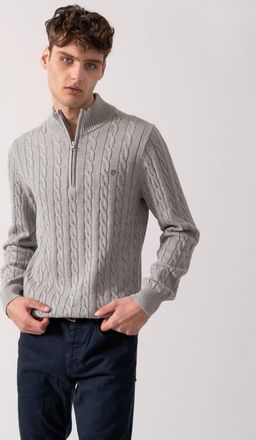 GANT Mens Cotton Cable Half Zip Jumper - Melange - Size Large