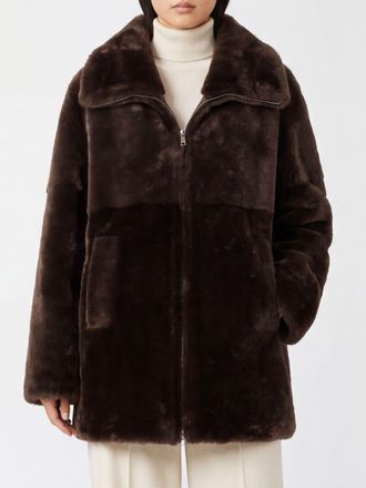 BLANCHA Cappotto monopetto in shearling al ginocchio con collo alla marinara
