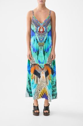 Camilla V Neck Midi Slip Dress in Jungle Flight at Nordstrom, Size Xx-Small Au