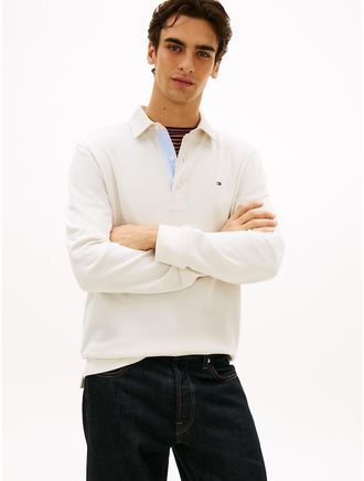 Tommy Hilfiger Mens Regular Fit Long-Sleeve Polo - White - XXXL