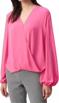 Joseph Ribkoff Faux Wrap Georgette Top In Pink