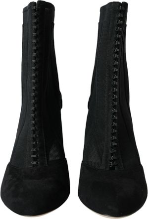 Dolce & Gabbana Black Mesh Stiletto Heels Ankle Boots Womens Shoes