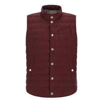 Brunello Cucinelli Techno Fabric Down Vest - Heren - Bodywarmers - Rood - M - Polyester - Jassen