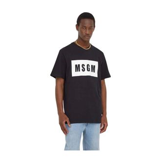 Msgm Msgm, Tops, Heren, Zwart, S, Katoen, Katoenen T-shirt met boxlogo