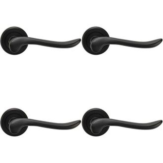 Loops 4x PAIR Scroll Shaped Lever Handle on Round Rose Concealed Fix Matt Black