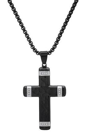 HMY Jewelry Mens Two-Tone Cross Pendant Necklace in Silver/Black at Nordstrom Rack