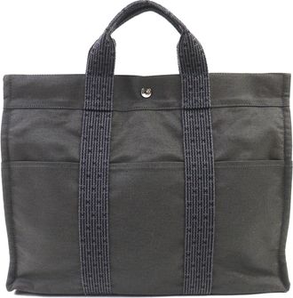 Herm&egrave;s Her Line Gray Polyamide Polyester Boston Bag Tote Bag (Pre-Owned)