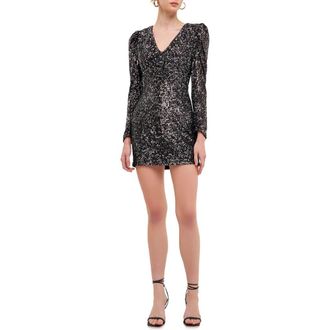 endless rose Long Sleeve Sequin Minidress in Black at Nordstrom, Size Small