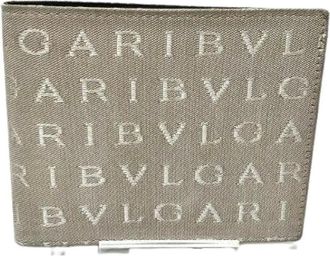 Bulgari Pre-owned Wallets, male, Beige, Size: ONE SIZE Pre-owned Logo Mania Canvas Leather Wallet