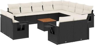 vidaXL Set De Sof&aacute;s De Jard&iacute;n Y Cojines 13 Pzas Rat&aacute;n Sint&eacute;tico Negro Vidaxl