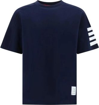 Thom Browne 4-Bar Stripe Katoenen T-Shirt - Heren - T-shirts - Blauw - XL - Katoen - Tops