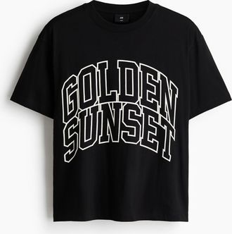 H&M Bedrucktes T-Shirt in Loose Fit - Schwarz