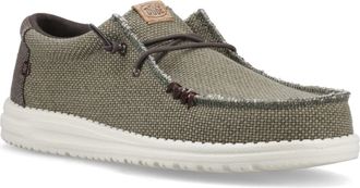 HeyDude Wally Vlechtpolyester Heren Gebrande Olijfgroen/Delicioso Bruine Mocassinschoenen