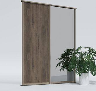 OEM Puertas Correderas Para Armario 265 X 180 Cm, 1x Roble Chocolate, 1x Espejo