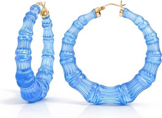 Gold & Honey Womens Lucite Bamboo Hoop Earrings In Blue