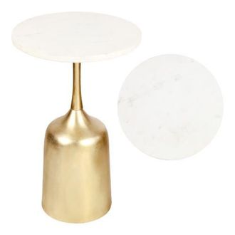 Jonathan Y Designs Pip 20.25 Classic Designer Metal Drink Table and Decorative End Table with White Marble Round Top and Bell Pedestal Base in Antique Gold