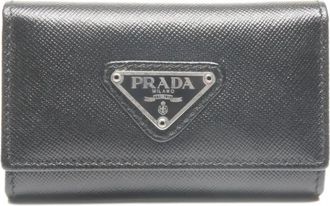 Prada 2020s leren sleutelhoes met logoplakkaat - Zwart