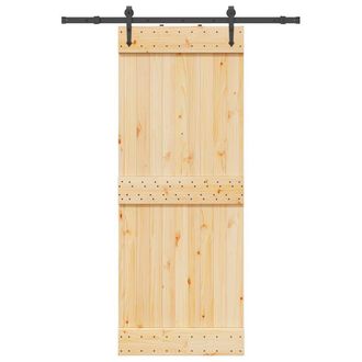 Berkfield Home Sliding Door with Hardware Set 80x210 cm Solid Wood Pine in Brown