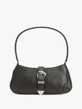 Tommy Hilfiger Abstract Buckle Cracked Leather Shoulder Bag