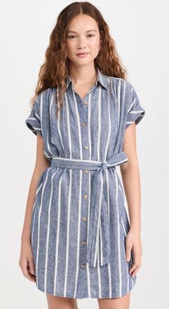 Faherty Breeze Shirt Dress Blue Stripe Short Sleeve Tie Waist DDR2724