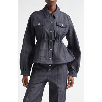 Cecilie Bahnsen CBCandida Denim Peplum Jacket in Indigo Denim at Nordstrom, Size 10 Us
