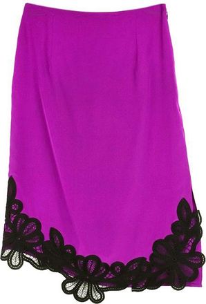 Victoria Beckham Plum Silk Crepe de Chine Lace Trimmed Skirt Size S