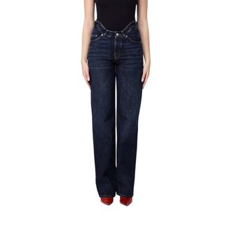 Jean Paul Gaultier Straight Jeans, female, Blue, Size: W28 Curvy Waistband Straight Leg Jeans