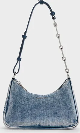 Charles & Keith Lane Denim Chain-Strap Shoulder Bag