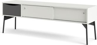 ebuy24 Mueble tv elly 2 puertas correderas, 1 caj&oacute;n blanco mate, gris
