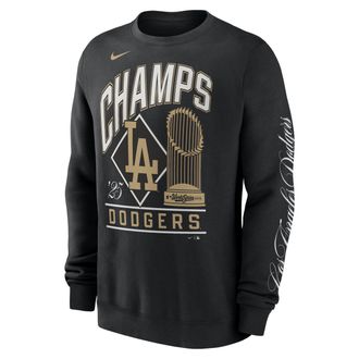 Nike Los Angeles Dodgers 2025 World Series Champion Gold Series Nike Mens MLB Pullover Crew in Black | NKPV00ALD-HJZ
