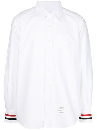 Thom Browne grosgrain-trim long-sleeve shirt - White