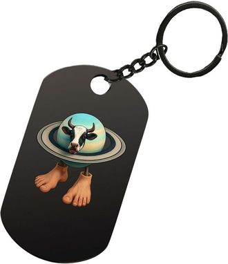 Generic La Vaca Saturno Saturnito Funny Brainrot Cow Stainless Steel Dog Tag Keychain Keytag Bag Charm