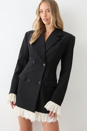 Misspap Lace Hem Tailored Blazer Dress in Black at Nordstrom, Size 8