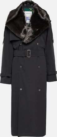 Burberry Faux fur-trimmed cotton-blend trench coat