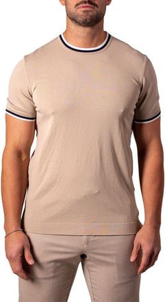 Maceoo Tipped Short Sleeve Sweater in Light Brown at Nordstrom, Size 2