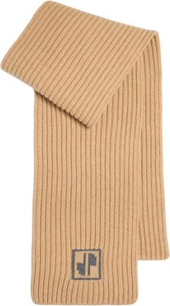 Patou Beige Wool Cashmere Rib Knit Scarf