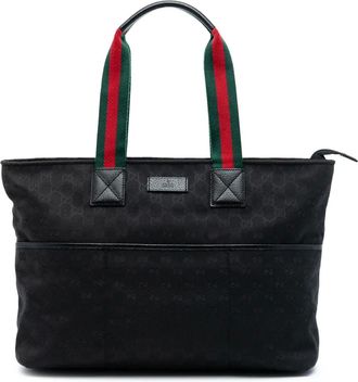Gucci Borsa tote in tela GG con decorazione Web 2016-2025 - Nero
