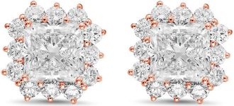 Diana M. Jewels 14kt rose gold 6cts lab grown Radiant Cut Diamond Halo Earrings