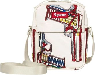 SUPREME SS26 Guns Embroidered Leather Shoulder Bag White SS26B33-WHITE