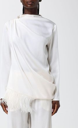 Fabiana Filippi Blusa a maniche lunghe in viscosa con piume e orlo asimmetrico