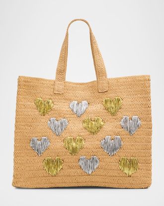 BTB Los Angeles Embroidered Heart Beach Tote Bag