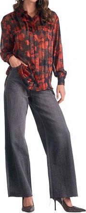 Elan Pleated Button Up Shirt In Red Floral