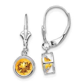 Diamond2Deal 14k White Gold 6mm Citrine Drop Dangle Earrings
